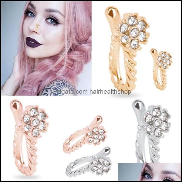 Corda de Artes do Corpo Clipe de Ring Diamond Copper Copper Non Piercing FAUX CLIPS JOIXAS PARA MULHERES DOUR DROP TATOOS DE BELAÇÃO DA AUTAÇÃO DHJGM