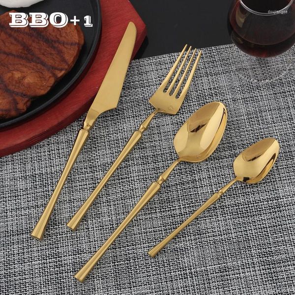 Set di stoviglie 4 pezzi / set Golden Ventage Stoviglie Posate Set di Natale Forchette da insalata Coltelli da bistecca Coltello da cena in metallo Forchetta Cucchiaino