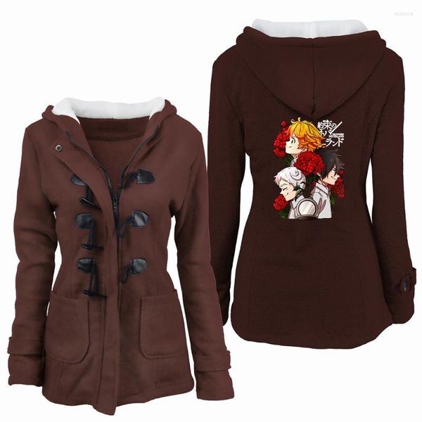 Giacche da donna The Promised Neverland Anime Print Felpe con cappuccio Warm Cosplay Merch Horn Botton Hooded Zipper Women Sportswear Outfits 2022