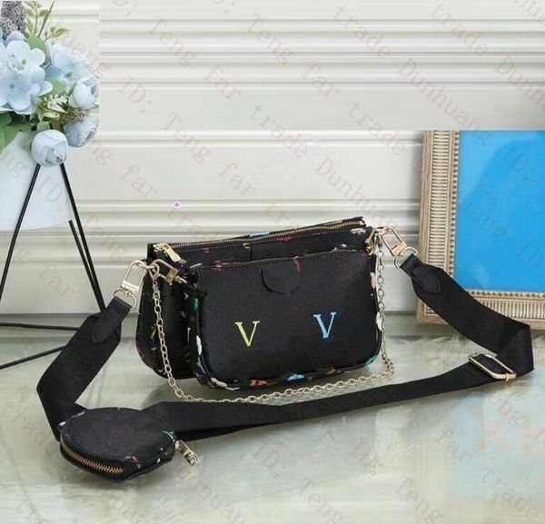 Дизайнерские 19 цветов Женские сумки на ремне Multi Pochette Accessoires PU Кожаные модные сумки Кошельки Цветочный мини 3шт. Набор из 3 предметов Crossbody M44840