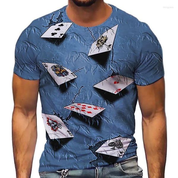 Мужские футболки T Рубашки повседневные покер 3D-печатные футболки для мужчин Лето-полиэстер O-образный выстрел с коротким рукавом с коротким рубашкой.