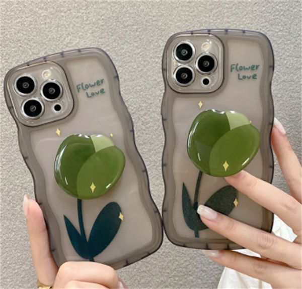 Capa de telefone protetora à prova de choque com flor de tulipa lateral para iphone 14 Pro Max