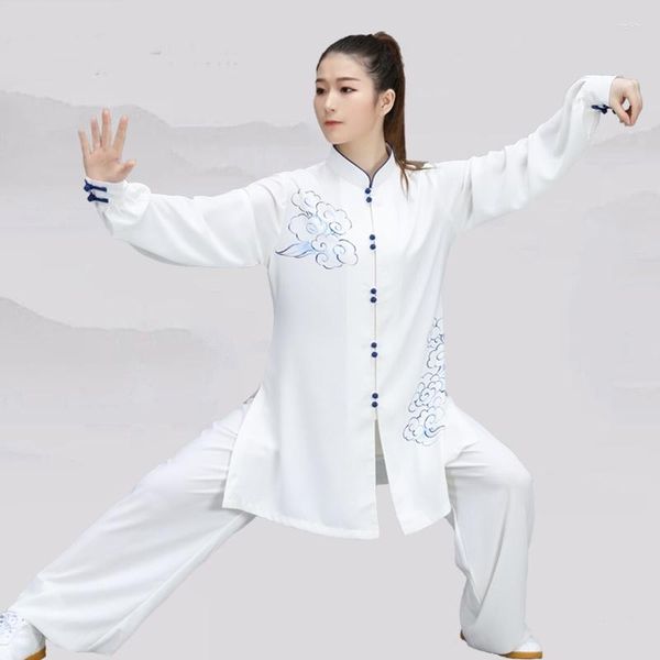 Abbigliamento etnico Moda Bianco Tai Chi Uniforme Arti marziali Cinese tradizionale Folk Kungfu Suit Abbigliamento sportivo mattutino T2003