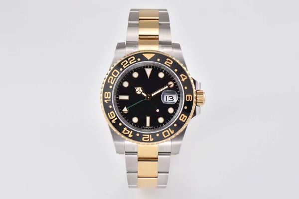 Temiz 116713 Lüks İzle Greenwich Coke Circle GMT II 40mm 3186 Mekanik Hareket 904L Paslanmaz Çelik Intergold Siyah Kadran 72 Saat Kinetik Enerji Depolama