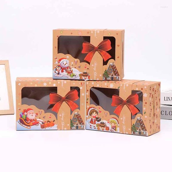 Carta da regalo 3/6/9/12Pcs Finestra pulita Sacchetto di carta Regali Torta Biscotti Scatola Sacchetti per imballaggio Anno natalizio Navidad Contenitore per feste Decor