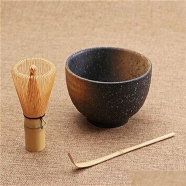 Set da tè e caffè Wholeceremony 3Pcs Ciotola Matcha Paletta di bambù Frusta Servizio da tè289O Drop Delivery Casa Giardino Cucina Sala da pranzo Bar Drinkwar Dh60H