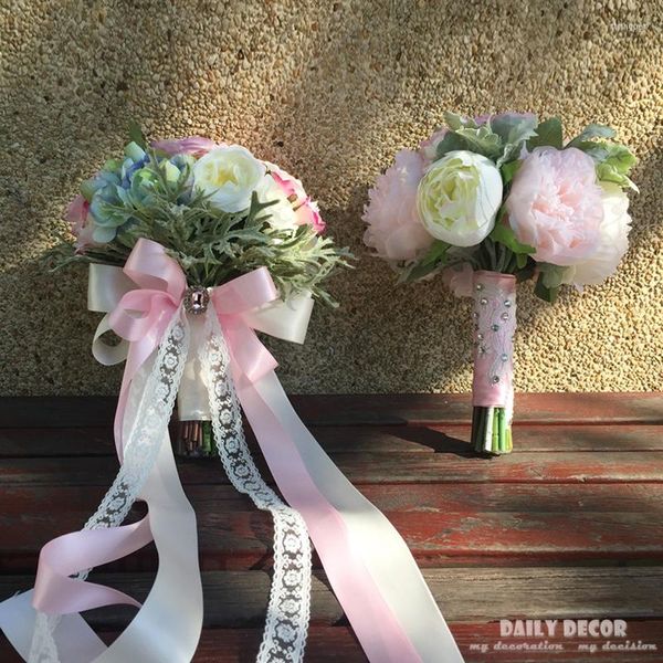 Flores decorativas muito agradáveis ​​rosa artificial rosa peony Flores de casamento Bouquet noiva segurando dama de honra ramo de boda novia