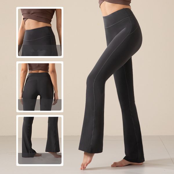 LL-K5051 WOMENS YOGA PANTS ATTENI ATTENI PANTRI ALTA SOLLARE INCIFE I fianchi Excerizzanti palestra sportiva che esegue la vita elastica lunga pantalone a campana a campana