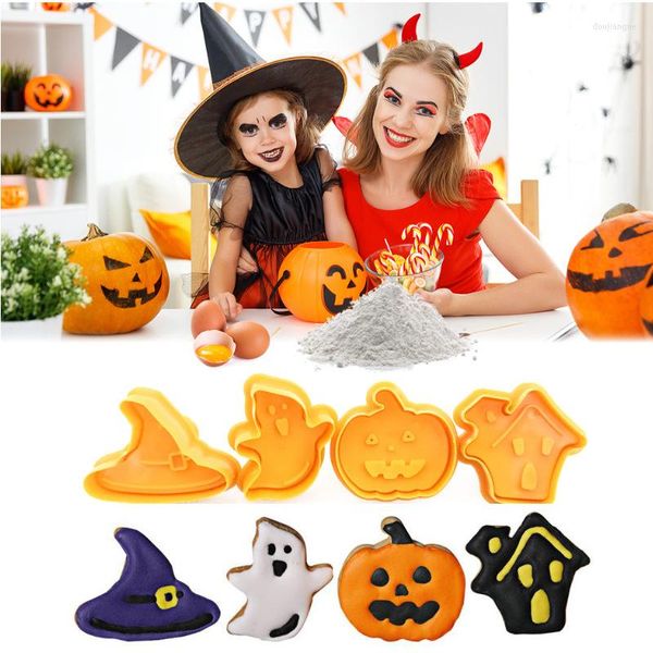 Stampi da forno 4 pezzi Halloween Spring Base Stampo per biscotti 3D Stampo in silicone per uso alimentare Stampo per dolci da pasticceria Fai da te