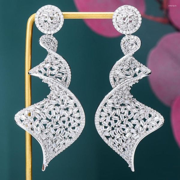 Brincos dangle Godki 75mm Long Twist Dança Brinco Africano para Mulheres Partido de Casamento Dubai Jóias de Bridal Boucle D'Oreille