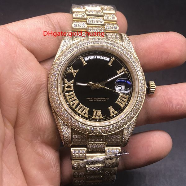 Diamond hip hop stile rap popolare in tutto il mondo orologi automatici orologi da uomo boutique di moda orologi con diamanti Guscio d'oro Quadrante nero