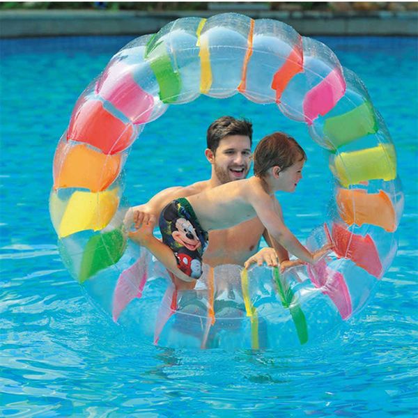 Schwimmweste Boje 100X65X60 cm Bunte Aufblasbare Wasserrad Roller Float Riesenrolle Für Kinder Schwimmbad Spielzeug Krabbeln Roller Spielzeug T221214