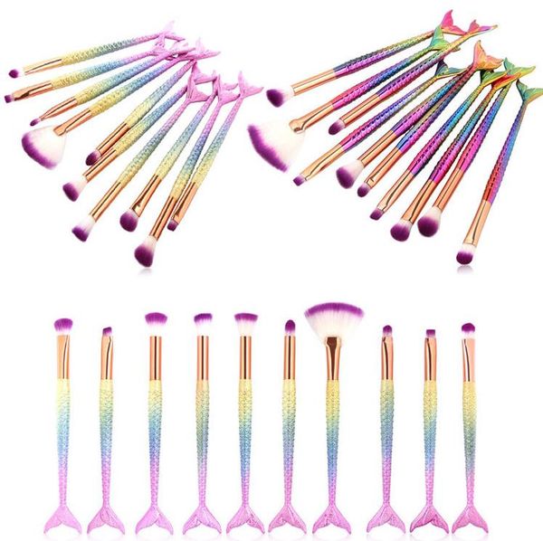 Home Garden 10 teile/satz Augen Make-Up Pinsel Set Meerjungfrau Griff Design Rouge Pulver Augenbrauen Lidschatten Eyeliner Augenhöhle Blending Nase Fan make-up Pinsel SN510