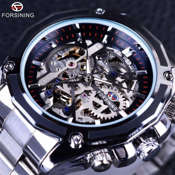 Forsining Mechanical Steampunk Design Fashion Business Dress Men Watch Top Brand di lusso in acciaio inossidabile automatico Skeleton Watch325J