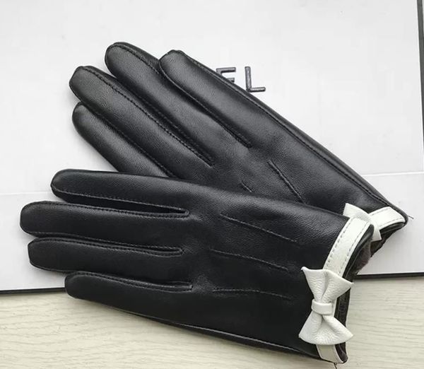 Пяти пальцев перчатки женские короткие дизайнерские перчатки овчины подлинные кожаные перчатки Bow 2023