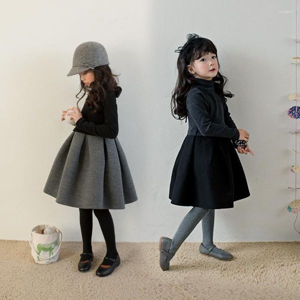 Kız Elbiseler 4 8 10 12 14 yıl Kızlar Kış Kış Yüksek Boyun Elbise Pamuklu Zarif Genç Uzun Kollu Sonbahar Pileli Prenses Giyim