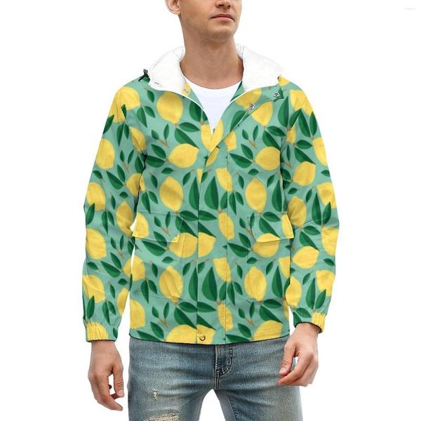 Giacche da uomo Marley Lemon Warm Casual Mens Cute Fruit Print Cappotti Giacca invernale vintage con cappuccio Graphic Giacche a vento larghe 4XL 5XL 6XL