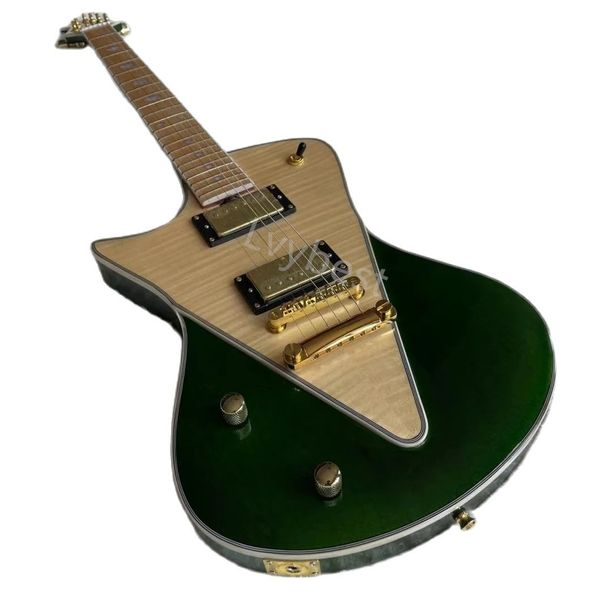 Lvybest E-Gitarre Custom Green Man Music Flamed Maple Top Lefty