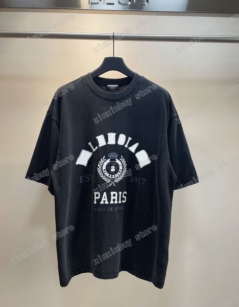xinxinbuy Hommes designer détruit Tee t-shirt Paris Ear Wheat Crown lettres laver impression manches courtes coton femmes gris noir XS-L