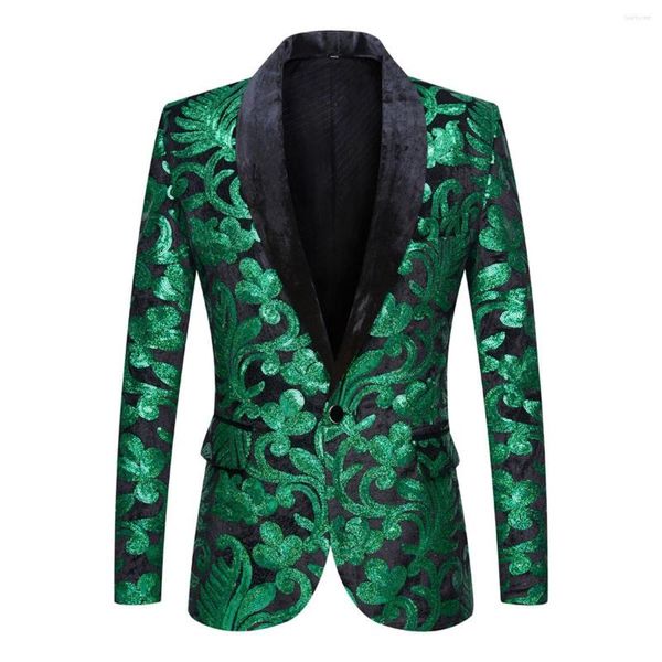 Abiti da uomo Verde/Oro/Blu/Viola Paillettes Ricamo Giacca Sportiva da Uomo Mago Costume di Scena Bar Discoteca Glitter Giacca Taglie Forti