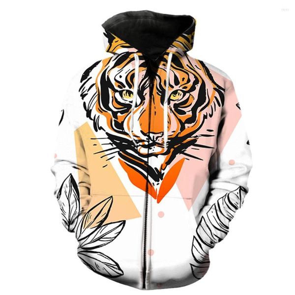 Con cappuccio maschile astratto animale tigre tigre con cappuccio con cerniera di oversize oversize unisex felpe unisex streetwear hip hop hop divertente 3d stampato a lungo