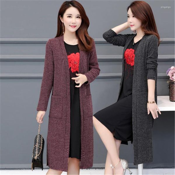 Malhas femininas Autumn Winter Women Mulheres de malha longa Moda Sweater Feminino Plus Size 5xl Loose de grandes dimensões Casual Cardigan Ladies Pocket 716