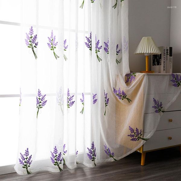 Cortina tps bordada cortinas florais bordadas para o quarto da sala de estar tule voe a janela de cozinha decoração de cortinas de decoração