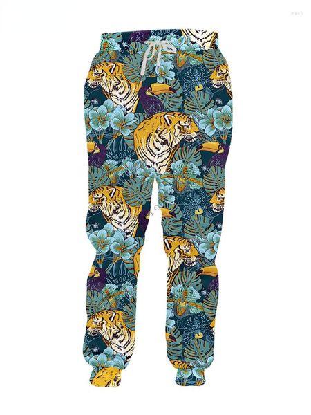 Calça masculina tigre calça de moletom floral 3D em toda a impressão de joggers completos de moda de moda moderna moda casual massex roupas unissex