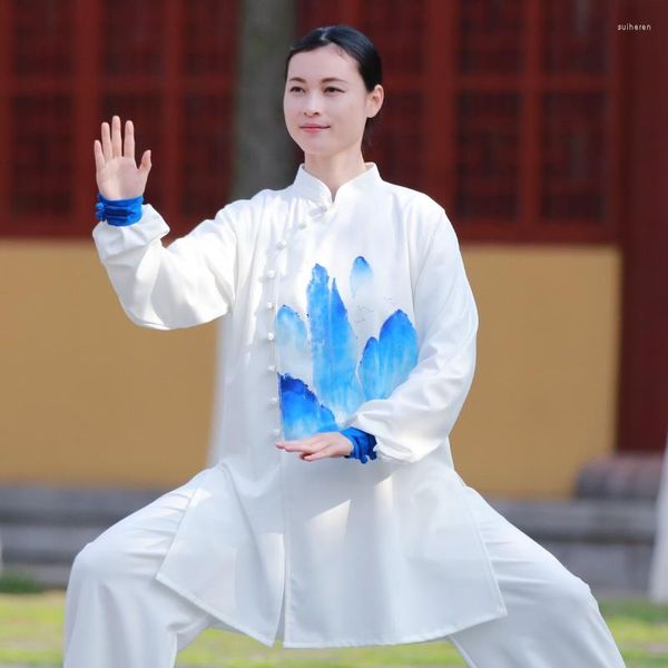 Roupas étnicas brancas tai chi mulheres artes marciais terno de roupa performance wushu figuring wing chun uniforme 11018