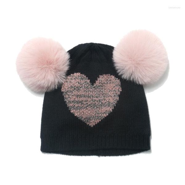 Berretti a sfera Autunno e inverno Doppio cappello di lana Amore per bambini lavorato a maglia Cute Baby Kids Boys Unisex Student Crochet