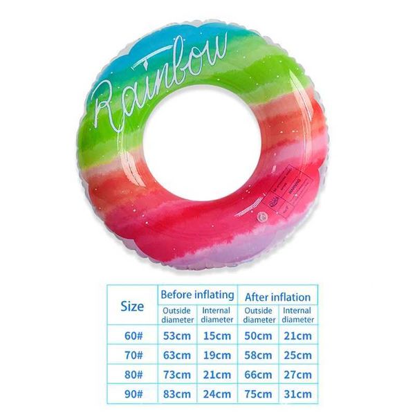 Giubbotto di salvataggio Boa Nuoto Circorful PVC Anello per piscina Tubo per piscina Piscina da spiaggia Galleggiante Arcobaleno Anello di nuotata Boa gonfiabile Materassino ad aria T221214