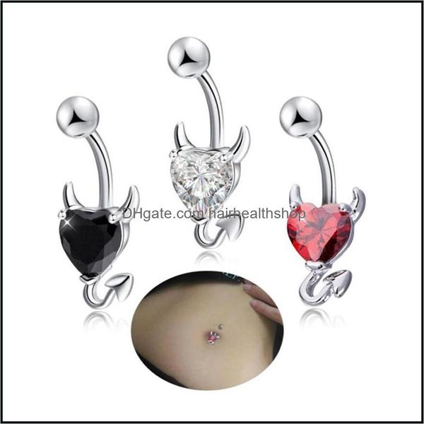 Body Arts Little Devil Anelli all'ombelico Zircone a forma di cuore Piercing gioielli Anello ombelico Nombril per donne sexy Piercing Drop Deliv Dhmj0