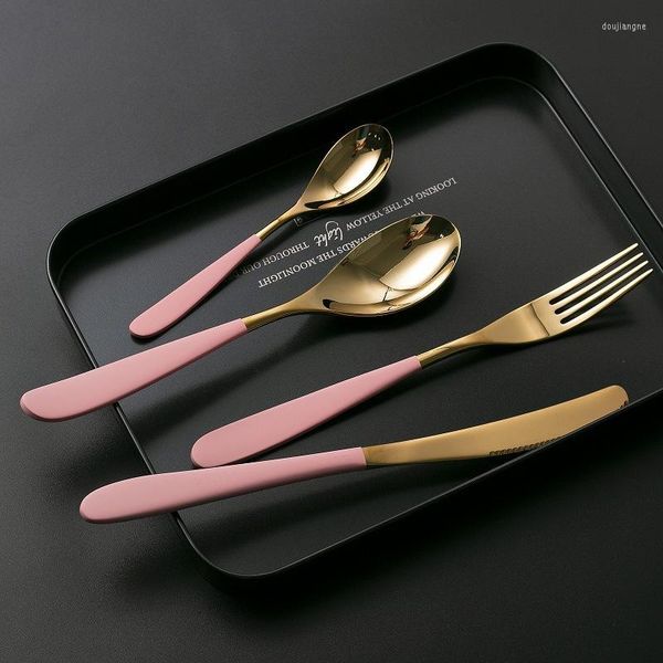 Set di stoviglie 4 pezzi / set Posate di lusso in oro rosa Coltello coreano Forchetta Cucchiaio Set 18/8 Acciaio inossidabile Royal Dinner Stoviglie Utensili da cucina