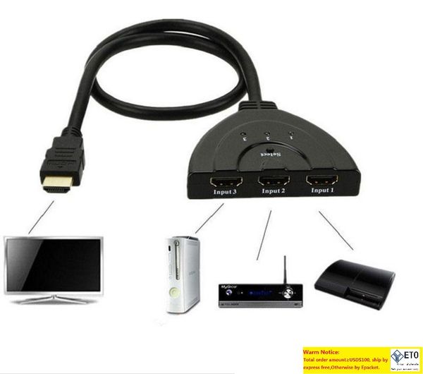 Yigetohde 3 порты порта HDMI Адаптер адаптер кабель 1080p HDMI Splitter Hub Swerverer 3 в концентраторе выключателя для выключателя для PC HDTV ComputerFR