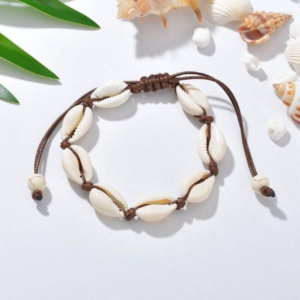 Ciondolo filo Boemia Gioielli Bracciale con conchiglie di perline lavorate a mano Bracciale da donna Accessori di perle di conchiglia naturale Braccialetti di corda Cinturino regolabile