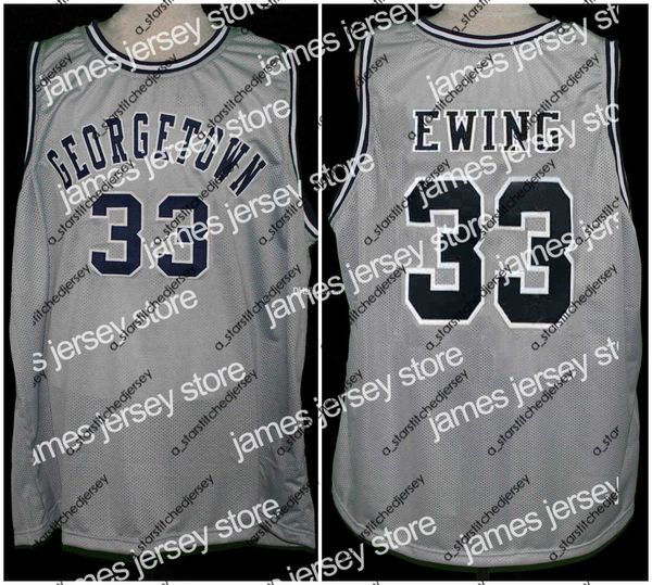 Georgetown Hoyas College Patrick Ewing #33 Graues Retro-Basketballtrikot für Herren, individuell, mit beliebiger Nummer