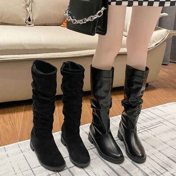 Top Boots Pieghettato Nero Peluche Caldo Al ginocchio New Office Lady Scarpe firmate Classic Suede Long Women Botines Mujer 221213