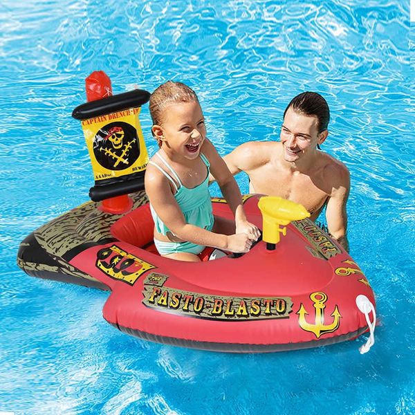 Galleggiante per piscina con giubbotto di salvataggio per bambini con pistola ad acqua incorporata Giocattoli gonfiabili per piscina con anello di nuoto per barca pirata per bambini Galleggianti per piscina con nave pirata T221214