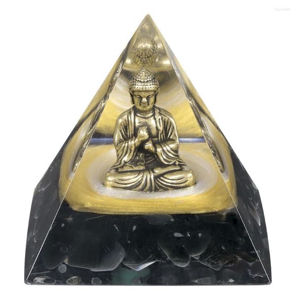 Bolsas de joalheria Brass Buddha estátua orgona pirâmide Gerador de energia de orgonita de cristal natural para proteção Meditação de ioga Feng Shui Home