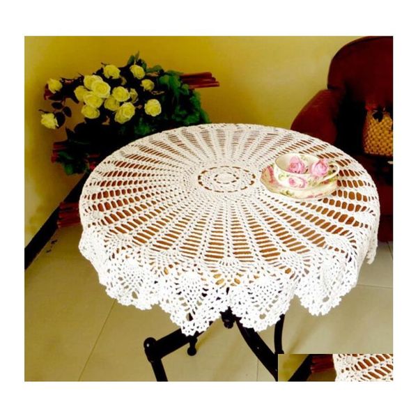 Tovaglia 80 cm Ins Tovaglia intrecciata fatta a mano Cucina Sala da pranzo Ristorante Uncinetto Rotondo Tappetino in cotone Decor Consegna goccia Ho Otpti