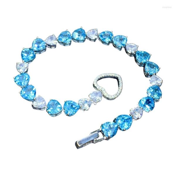 Pulseiras de link LX9D Imitação natural Blue Blue Topázio Bracelete luxuoso Jóias de moda cardíaca Presente para mulheres meninas