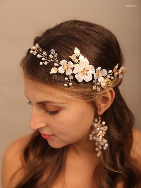 Kopfbedeckungen Legierung Kristall Perle Blume Bräute Stirnband Perle Hochzeit Haarschmuck Braut Kopfbedeckung Party Abschlussball Schmuck Brautjungfer Tiaras