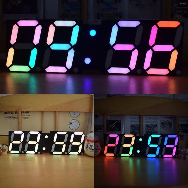 Orologi da tavolo Orologio da parete digitale Luminoso LED Luce notturna Allarme Cambio colore multiplo Visualizzazione del tempo Decorazione moderna per la casa dell'ufficio