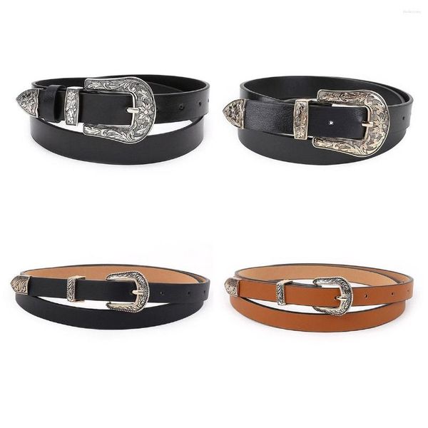 Cintos mulheres couro preto couro ocidental cowgirl cinty cinty metal fiveland para marca de designer de luxo