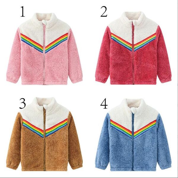 Infantil casacos de inverno roupas roupas meninas garotas arco -íris lã de lã de vento de vento de bebê com zíper casual casual casaco infantil casual jaquetas sólidas