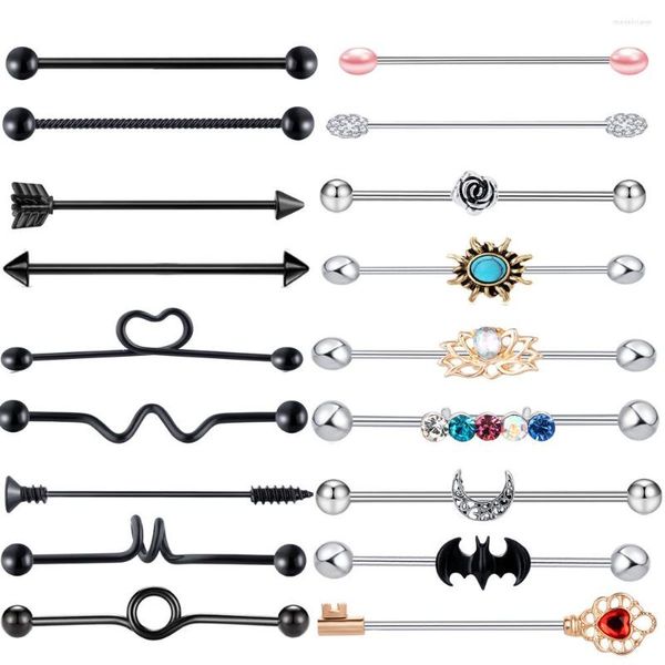 Ohrstecker 18 Teile/satz Industrie Barbell Ohrring Niedliche Blume Mond Knorpel Körper Piercing Schmuck 1,6x38mm Bar Für Frauen