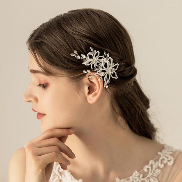 Cabeças de cabeça prata ouro rosa 2pcs pinos de cabelo femininos pérolas de cristal pérolas de shorads de jóias de flores de casamento acessórios de noiva