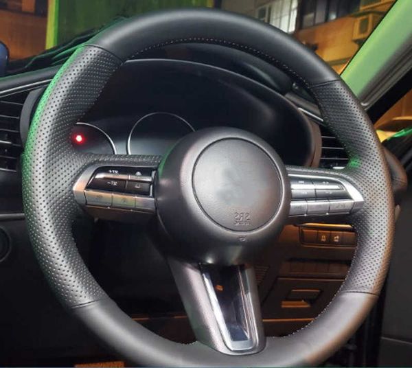 Coprivolante per auto personalizzato Accessori per auto in treccia in pelle antiscivolo per Mazda 3 Axela 2019 2020 CX-30 2020 MX-30 2020