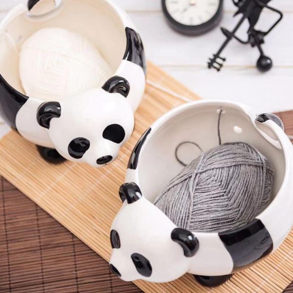 Garranhas de armazenamento de lã Têxtil de porcelana Decorações de casa Panda Shape Box Box Obra de arte Decoração da área de trabalho