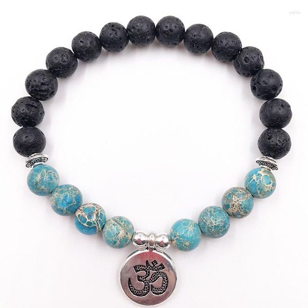 Очарование браслетов 8 мм вулканическое камень Император браслет йога Мала -бусины мужчины женщины Лотос Ом подарки украшения